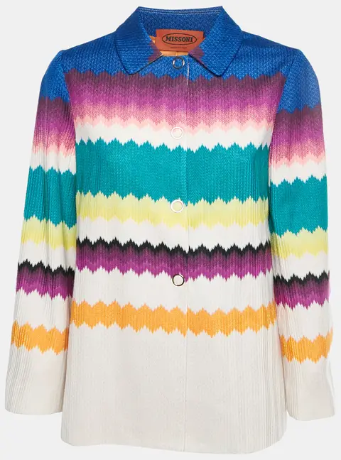 Missoni Multicolor Zig Zag Knit Button Front Jacket M