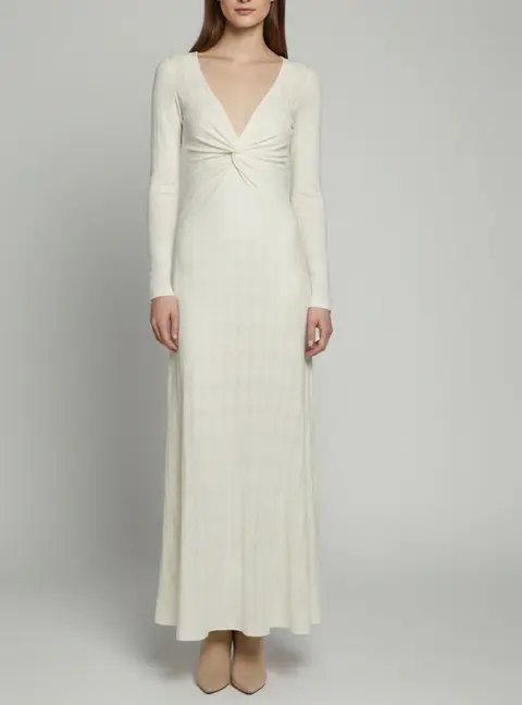 Missoni Cream Crochet Knit Twisted Neckline Maxi Dress M