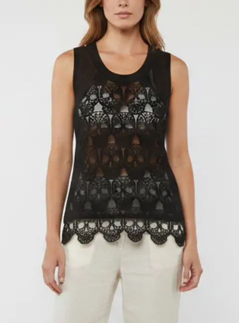 Philipp Plein Couture Black Jersey Sheer Tank Top M