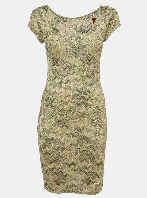 Missoni Green Lurex Knit Short Sleeve Dress M