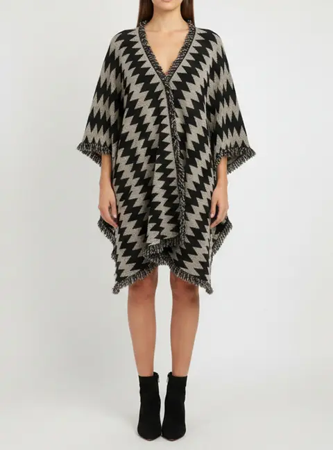 Missoni Black/Beige Zig Zag Print Wool Blend Poncho