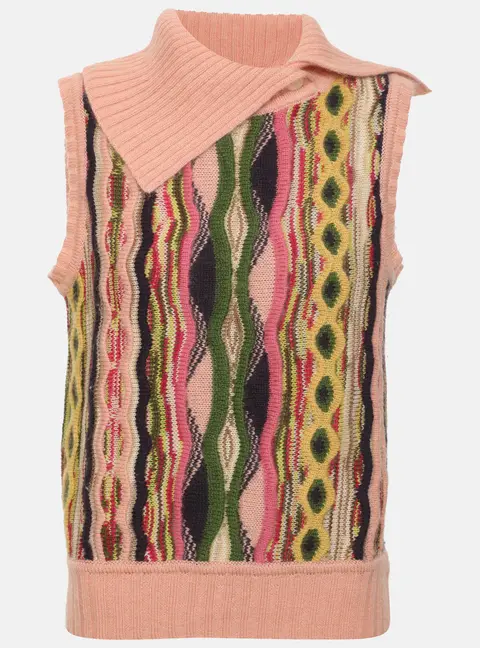 Missoni Multicolor Wool Blend Knit Asymmetric Collared Vest S