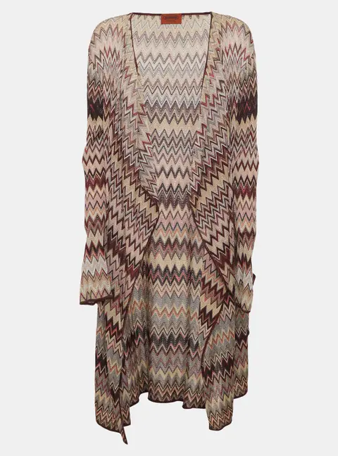 Missoni Multicolor Chevron Patterned Lurex Knit Waterfall Cardigan M