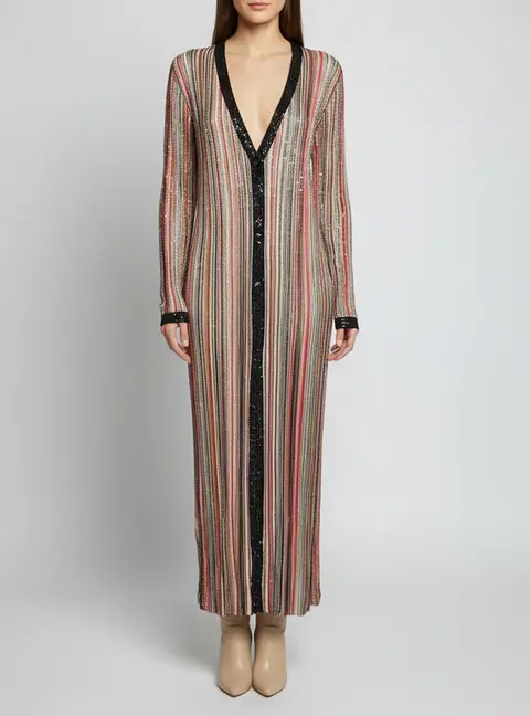 Missoni Multicolor Knit Sequin Embellished Long Cardigan M
