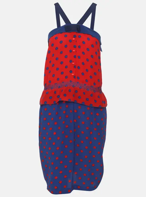 M Missoni Red/Blue Polka Dot Crepe Sleeveless Knee Length Dress L