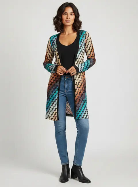Missoni Multicolor ZigZag Knit Long Sleeve Cardigan XS