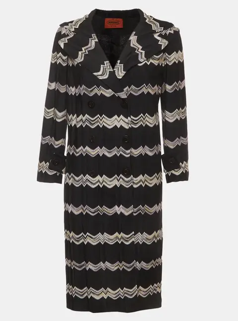 Missoni Black Chevron Knit Double Breasted Long Coat S