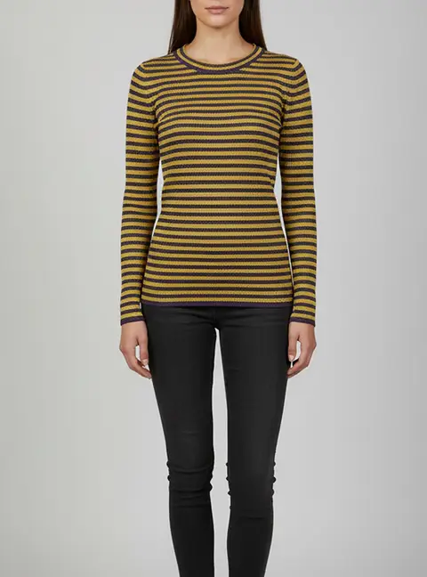 Missoni Yellow/ Purple Stripe Lurex Knit Long Sleeve Top XL