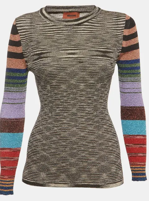 Missoni Multicolor Lurex Knit Long Sleeve Top XL