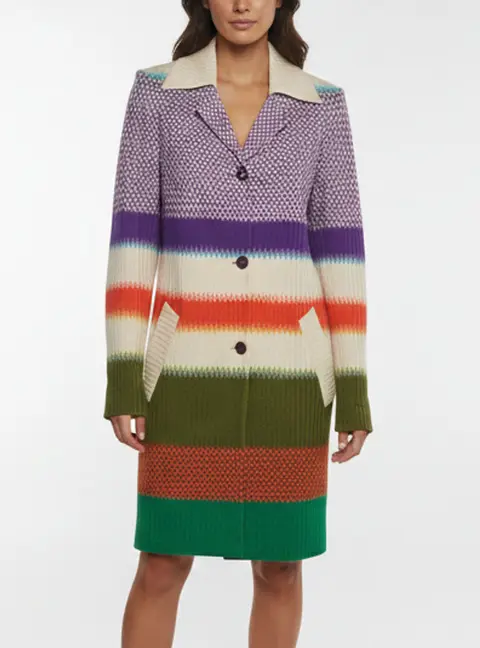 Missoni Multicolor Stripe Knit Button Front Coat L