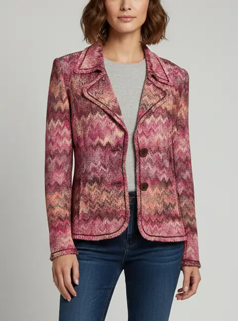 Missoni Pink Zigzag Jacquard Knit Single Breasted Jacket M