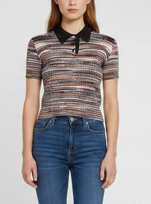 Missoni Multicolour Striped Marled Rib Knit Polo Shirt M