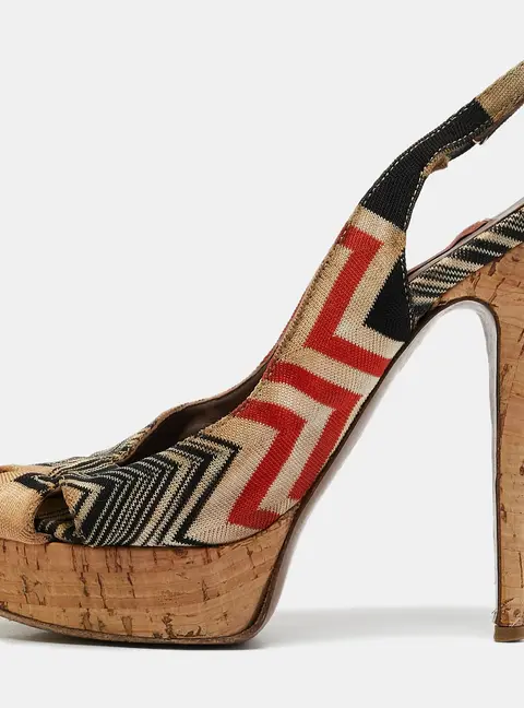 Missoni Multicolor Knit Fabric Platform  Slingback Sandals Size 36