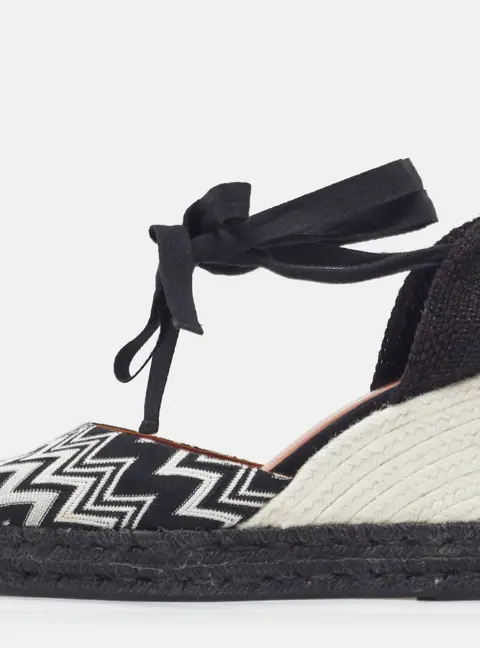 Missoni Size 40 Black/White Fabric Wedge Ankle Wrap Espadrille Sandals