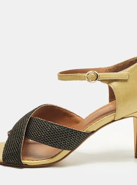 Missoni Size 40 Gold/Black Fabric and Leather Ankle Strap Sandals