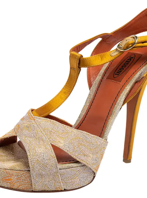 Missoni Multicolor Knit Fabric and Satin T-Strap Platform Sandals Size 40