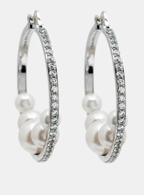 Miu Miu Faux Pearls Crystals Silver Tone Earrings