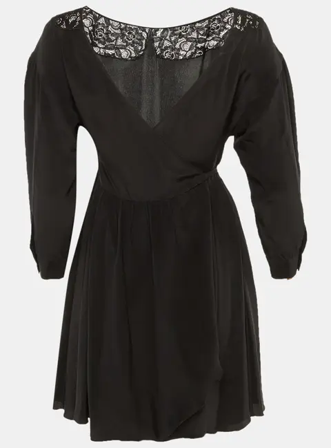Miu Miu Black Silk Lace Detail Wrap Around Mini Dress XS