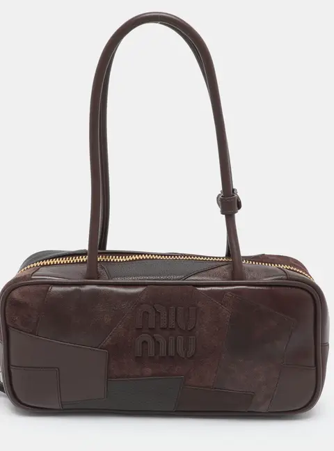 Miu Miu Beau Briarwood Leather and Suede Patchwork Satchel