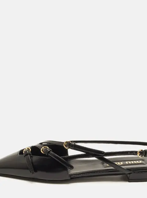 Miu Miu Size 38 Black Leather Buckle Detail Slingback Flats