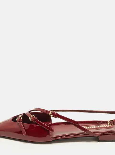 Miu Miu Size 40 Burgundy Patent Leather Slingback Flats
