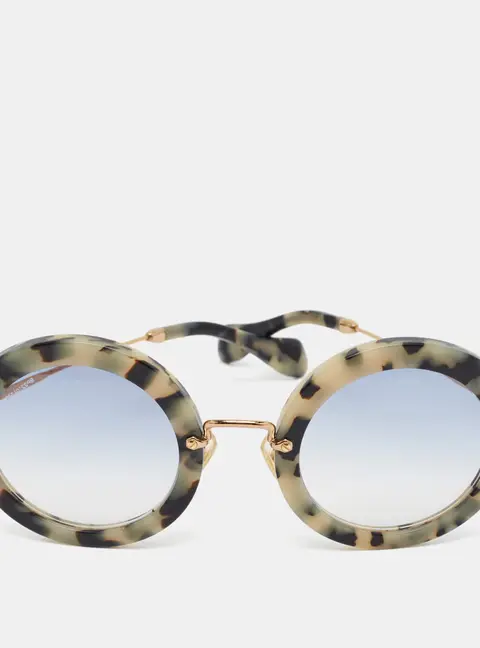 Miu Miu Tortoise Light Blue Gradient SMU 13N Frame Round Sunglasses