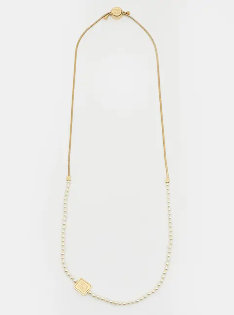 Miu Miu Logo Faux Pearl Gold Tone Necklace