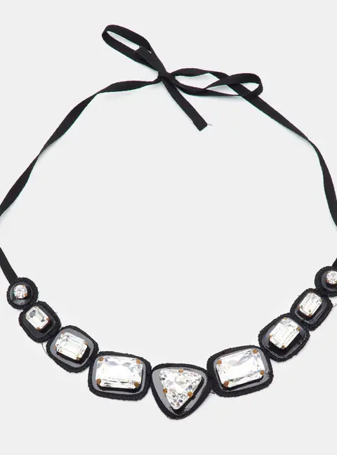 Miu Miu Crystal Fabric Gold Tone Choker Necklace