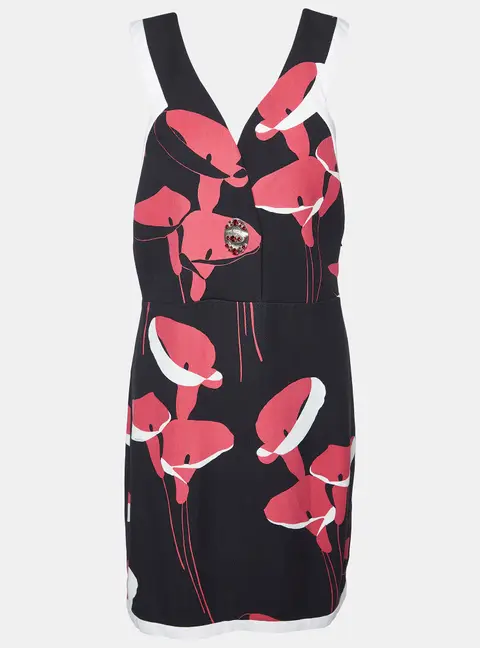 Miu Miu Black Floral Print Cady Turn Lock Detail Sleeveless Dress M