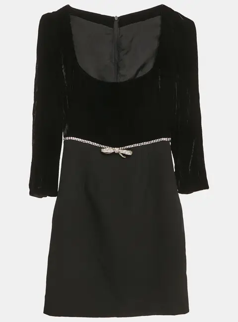 Miu Miu Black Velvet and Wool Crystal Bow Detail Mini Dress XS