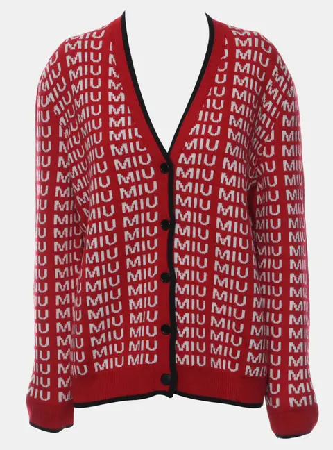 Miu Miu Red Wool Logo Knitted Cardigan M