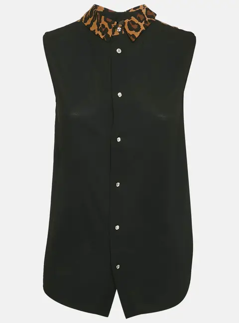 Miu Miu Black Crepe Contrast Collar Detail Sleeveless Top S