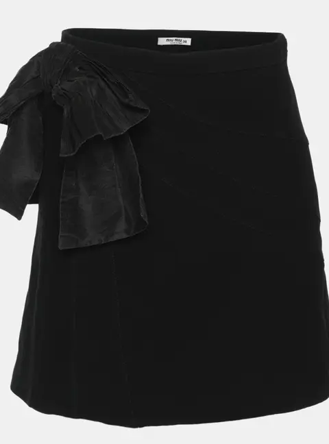 Miu Miu Black Crepe Bow Mini Skirt S