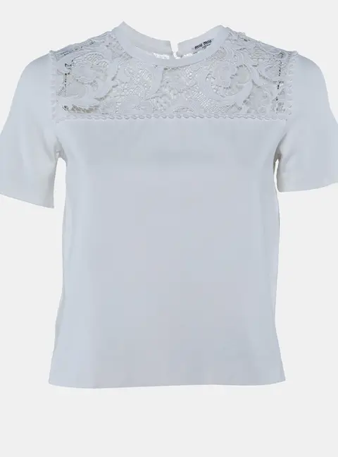 Miu Miu White Knit & Lace Top S