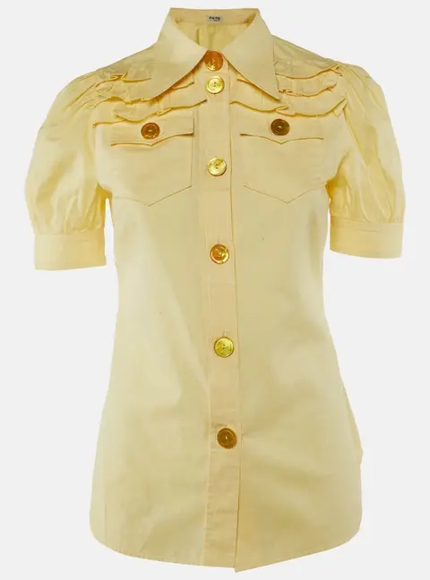 Miu Miu Yellow Cotton Ruffled Button Front Shirt S