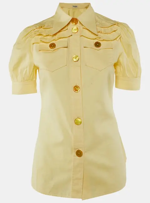 Miu Miu Yellow Cotton Ruffled Button Front Shirt XS