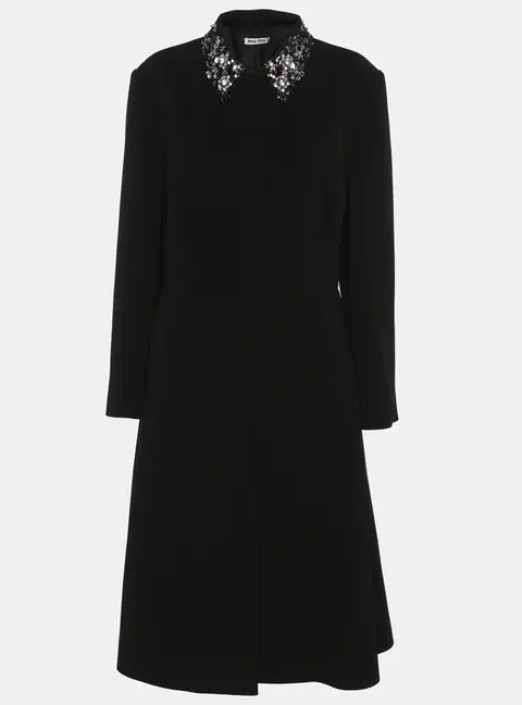 Miu Miu Black Crepe Crystal Embellshed Coat M