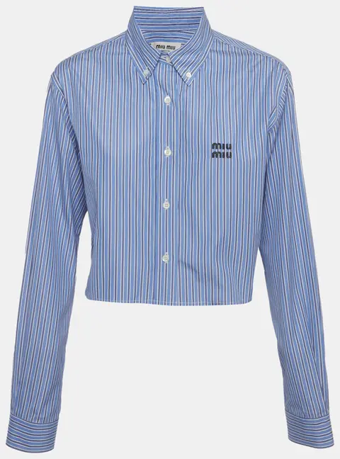 Miu Miu Blue Striped Cotton Cropped Shirt S