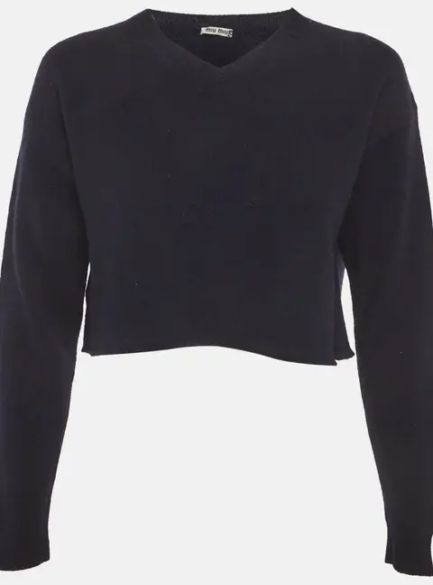 Miu Miu Navy Blue Wool Cropped Sweater S