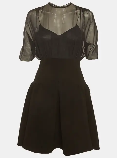 Miu Miu Black Chiffon and Crepe Flared Mini Dress S