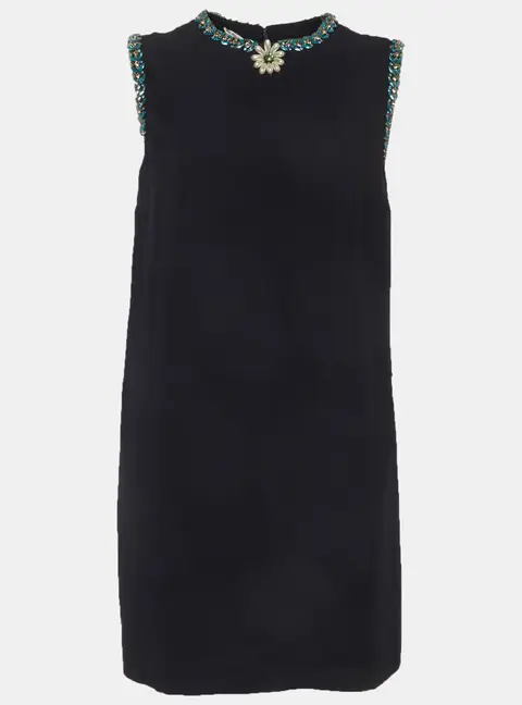 Miu Miu Navy Blue Crepe Embellished Sleeveless Dress M