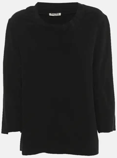 Miu Miu Black Crepe Ruffled Long Sleeve Top M