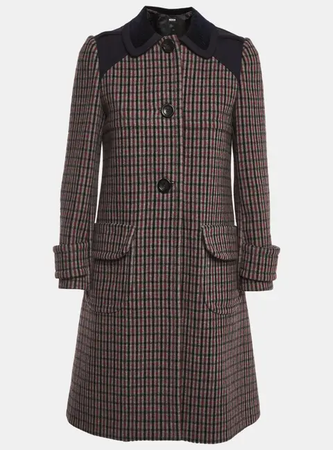 Miu Miu Check Pattern Wool Blend Single Breasted Coat M