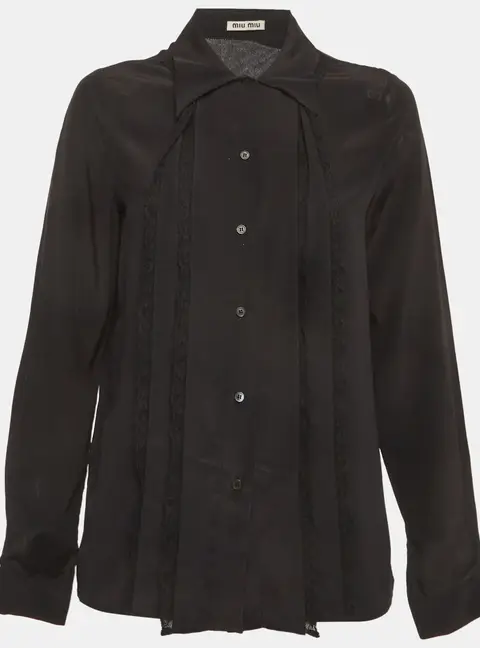 Miu Miu Black Lace Trim Silk Shirt S