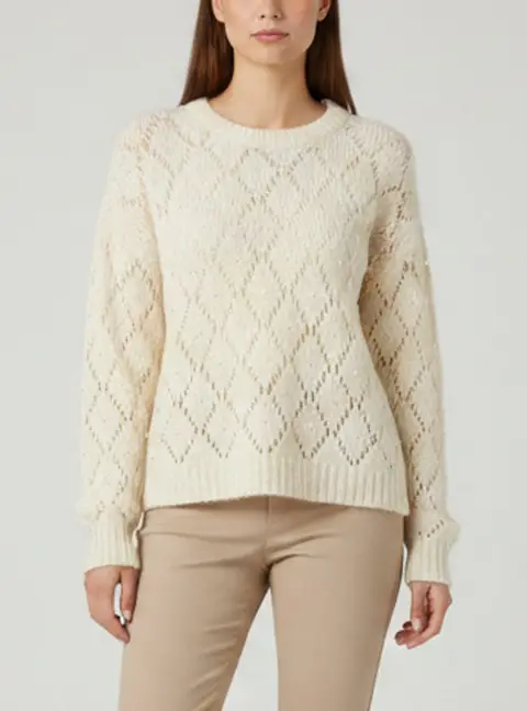 Miu Miu Cream Knit Pearl Embellished Long Stop Cropped Top S