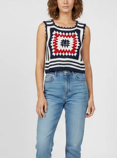 Miu Miu Navy Blue Crochet Sleeveless Top XS