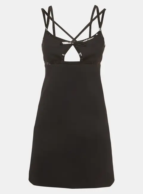 Miu Miu Black Sequin Embellished Crepe Faille Cady Mini Dress S