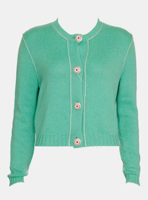 Miu Miu Green Embellished Cashmere Cardigan IT 40