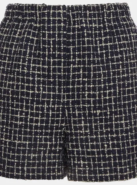 Miu Miu Navy Blue Checked Tweed High Waist Shorts S
