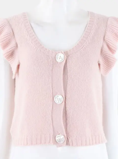 Miu Miu Pink Cashmere Buttoned Flutter Sleeve Vest Size S